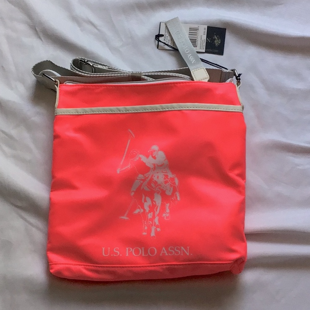 NWT- U.S. Polo Assn. Neon Pink Nylon Crossbody Bag